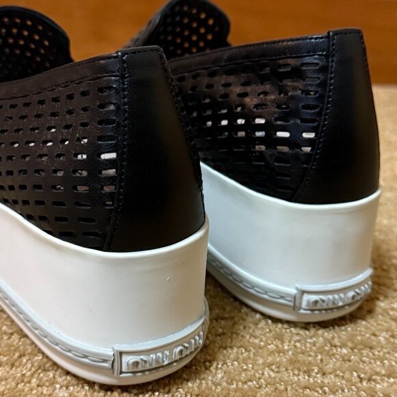 Miu Miu Platform Perforated Leather Metal Cap Toe Sneakers - Picture 4 of 9